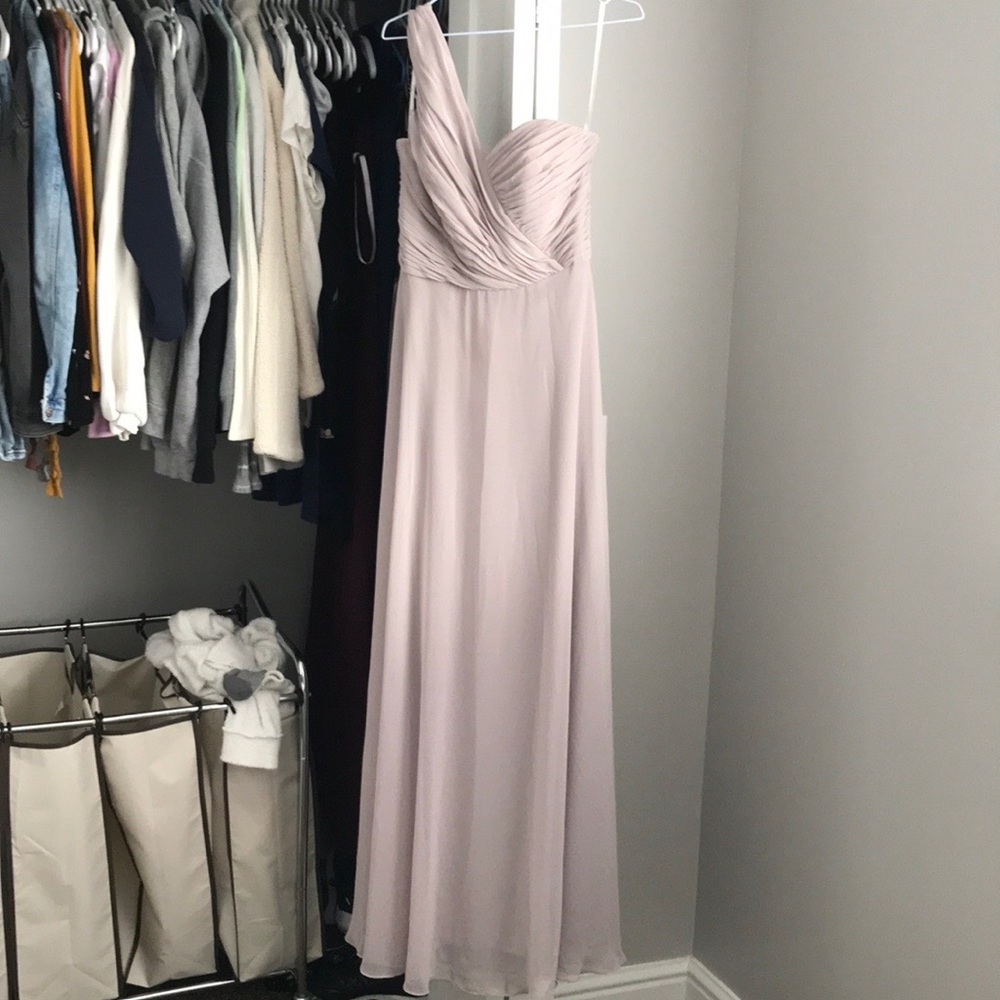 Dessy Dani One-Shoulder Taupe Chiffon Dress